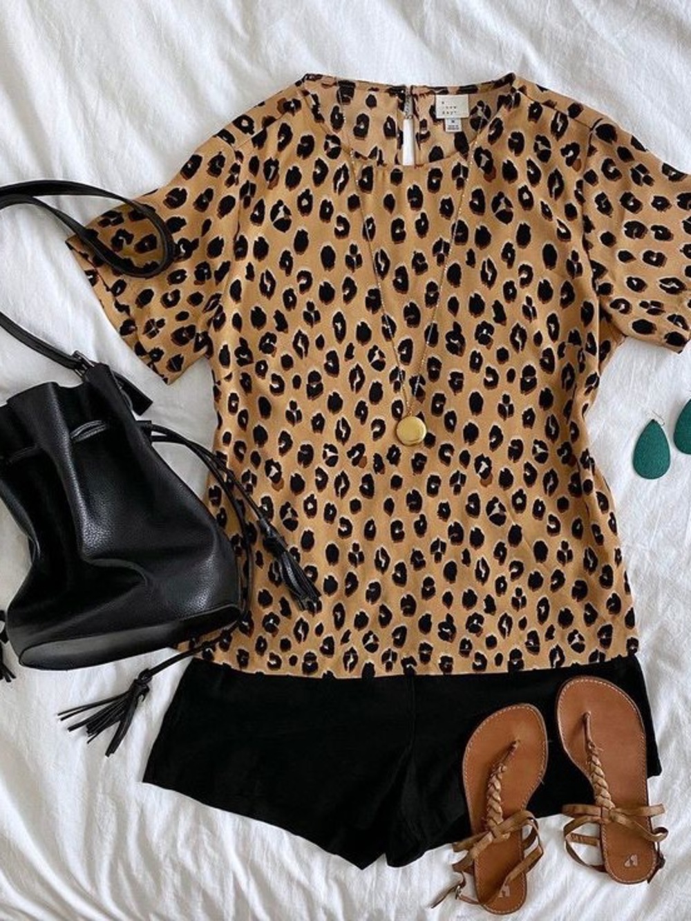 a new day Leopard Print Short Sleeve Top - Tan & Black